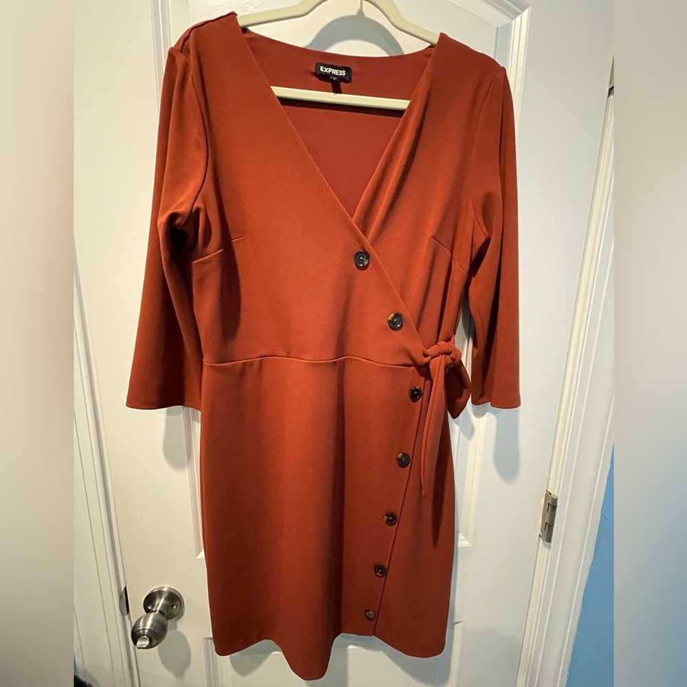 Express Burnt Orange Faux Wrap Size Large Dress